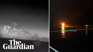 Ukraine releases footage appearing to show sinking of Russian warship near occupied Crimea