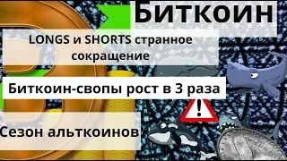 Биткоин. LONGS и SHORTS странное сокращение. Биткоин-свопы рост в 3 раза. Сезон альткоинов