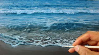 how to paint water - realistic beach wave scene painting tutorial