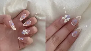 do korean gel nails with me! lavender ribbon nails 💜 nail therapy ep. 4