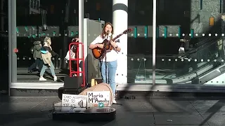 Maria McAveety with her awesome singing voice in Glasgow city centre today