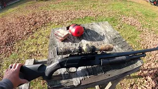 Sighting in the Mossberg Maverick 88 rifled slug gun!  Mount and shoot, no bore sighting!