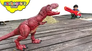 Attack of the RED TREX | Skyheart saves plushies dinosaurs for kids nerf war