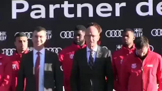 Messi laughs as Samuel Umtiti makes joke during car presentatio