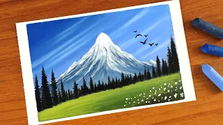 Oil Pastel Mountain Landscape painting for Beginners | Oil Pastel Drawing Mountain