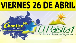 Resultados PAISITA y CHONTICO DIA del Viernes 26 de Abril de 2024  CHANCE 😱💰🚨🔥🍀