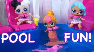 LOL SURPRISE DOLLS Find An AMAZING Babysitter & Go SWIMMING In Swimming Pool!