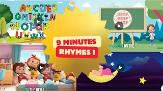 9 Minute Rhymes | 5 Monkey | ABC Song | Twinkle Twinkle | Spider song | Wheels on t | Nursery Rhymes