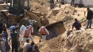 Palestinians search for loved ones after 283 bodies found buried outside Khan Younis hospital