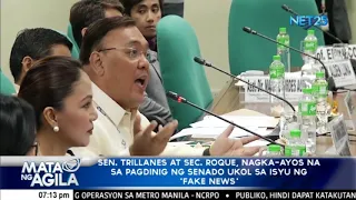 Sen .Trillanes at Sec. Roque, nagka-ayos na sa pagdinig ng senado ukol sa isyu ng 'fake news'