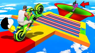 SHINCHAN AND FRANKLIN TRIED THE IMPOSSIBLE LASER CONE OBSTACLES BIKE CARS PARKOUR CHALLENGE GTA 5
