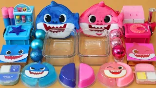 BABY SHARK SLIME!!! Mixing Makeup, Clay, Floam and More into GLOSSY Slime! Relaxing Satisfying Slime