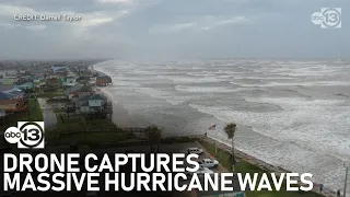 Drone video captures waves of water on Surfside Beach in Galveston