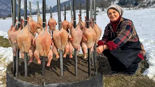 20 Juicy Chickens Fried On A Campfire! Everyone Will Love This Way!