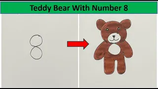 How to draw Teddy Bear with Number 8 | Very Easy Teddy Bear Drawing | Easy Drawing Tricks