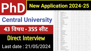 Central University PhD New Application Form 2024 , 355 seat in 43 Subject, PhD Admission 2024