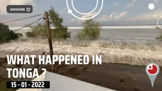 A tsunami waves hitting the coast of Tonga after underwater volcano erupts