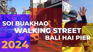 [4K] Soi Buakhao, Walking Street, Bali Hai Pier. Cycling Through Pattaya's February heat 2024