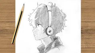 🎧EASY Anime Tutorial: Cool Boy with Headphones! 🎧✏️ #AnimeArt #PencilDrawing