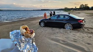 Wyjedzie? Kebab na plaży - BMW 5 f10  520d / Domaniów zalew plaża