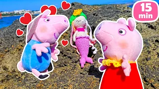 Peppa Wutz Spiele für Kinder. Die kleine Meerjungfrau. 2 Spielzeug Videos mit Peppa und Schorsch