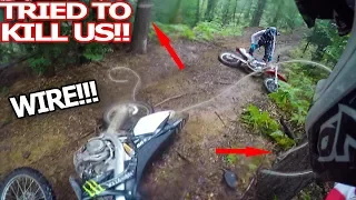 Angry Man Try To Kill Dirt Bikers - Steel Cable Trap 2018