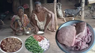 90years old poor grandma cooking PORK CURRY and eating || typical life of indian poor family