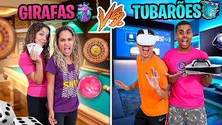 QUEM FIZER O MELHOR SALÃO DE JOGOS NA MANSÃO VENCE! - GIRAFAS VS TUBARÕES!