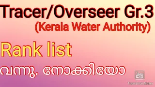 Tracer/Overseer Gr.3. Kerala Water Authority. Ranklist