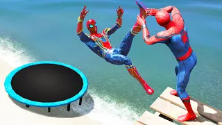 GTA 5 Team Spiderman Trampoline Jumps/Fails (Ragdolls/Euphoria Physics) #3