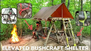 Solo Overnight Building a Bushcraft Raised Shelter and Dining Area and a Rise and Shine Bacon Burger