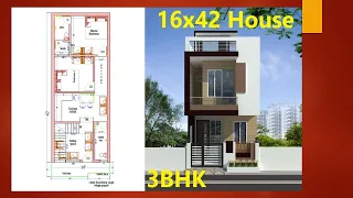 16x42 House plan 2BHK with sitting II 16*42 उत्तर मुखी 2bhk मकान का नक्शा II15*45 House design 16*40