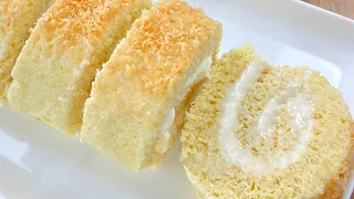 Delicious Coconut Roll Cake 🍰 QUICK DESSERT Melt in your Mouth! Easy Swiss Roll recipe!