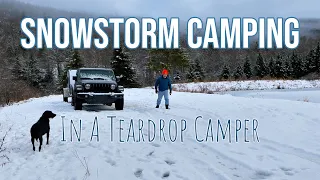 Winter Camping In A Snowstorm With My Dog In Monongahela National Forest - Cozy Teardrop Camper 🏕️