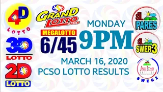 Lotto Result March 16 2020 (Monday), 6/45, 6/55, 4D, 3D/Swertres, 2D/EZ2, STL | PCSO