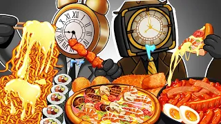 Cameraman Multiverse & TV Man Multiverse Mukbang Pizza, Cheese Tteokbokki | Convenience Store Food