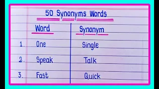 Synonyms Words List In English | 50 Comman Synonyms In English | Comman Synonyms List | Synonyms