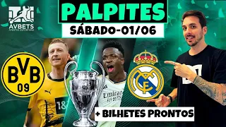 PALPITES E APOSTAS DE FUTEBOL PARA HOJE 01 06 2024 + BILHETE PRONTO (SÁBADO)