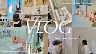 VLOG: LIVING ROOM MAKEOVER 🔨 9am morning motivation, productive week, apartment updates *aesthetic*