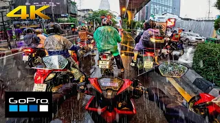 Rainy POV Ride Tour in Downtown Bangkok 2022 | GoPro 11 | Traffic Ambiance | Thailand - 4K