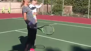 Vika AZARENKA and Leo playing tennis