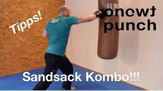 Kickboxen Kombinationen mit Hand und Fuß.Beste Kicks Schläge auf dem Boxsack.Boxsack Übungen.