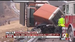 Fatal semi crash shuts down portion of I-71 just north of KY 14/Verona exit