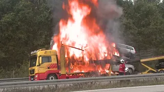 14.10.22 | Bårse | Kraftig ildløs autotransporter MTV SYD | Car Transporter on fire with cars on it