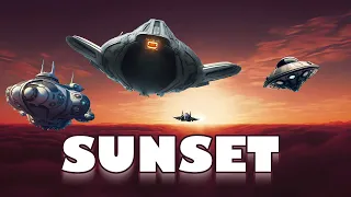 SUNSET | parade of spaceships, starcruisers, and flying saucers | SCIFI ANIME with MUSIC