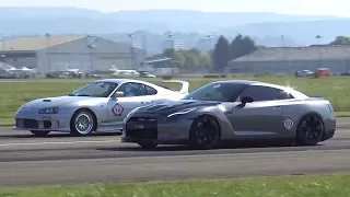 990HP Toyota Supra vs. 980HP Nissan R35 GTR Rolling Start Drag Race