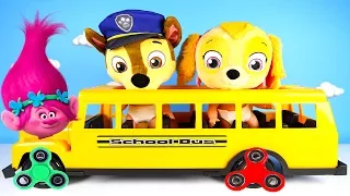 School Bus Fun With Paw Patrol | Chase & Skye Learn Colors | Fidget Spinners Trolls Poppy