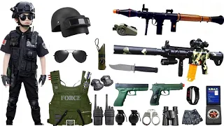 Special police weapon toy set unpacking M416, dagger, Glock pistol, grenade, walkie talkie,