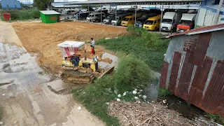 Fantastic Processing Soil Pushing By Mini Dozer & Dump Truck 5TON Unloading Soil in Best Action