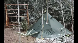 1st night in the hot tent and start the cabin walls.